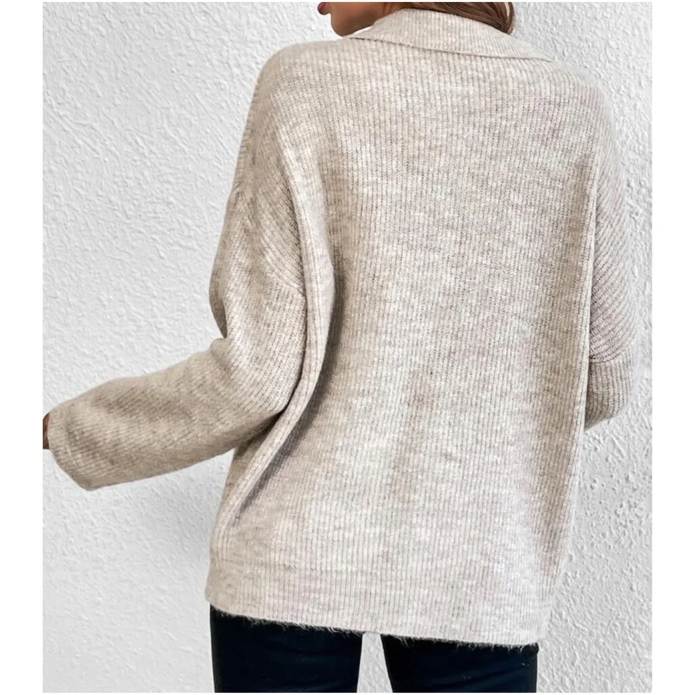 Solid Notched neck Oversized Sweater Top - Picture 8 of 9